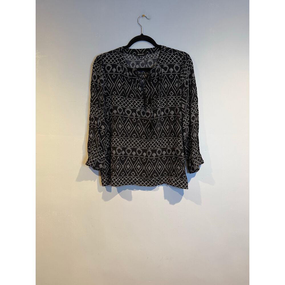 Madewell Black & White Geometric Lace-Up Blouse Size Small